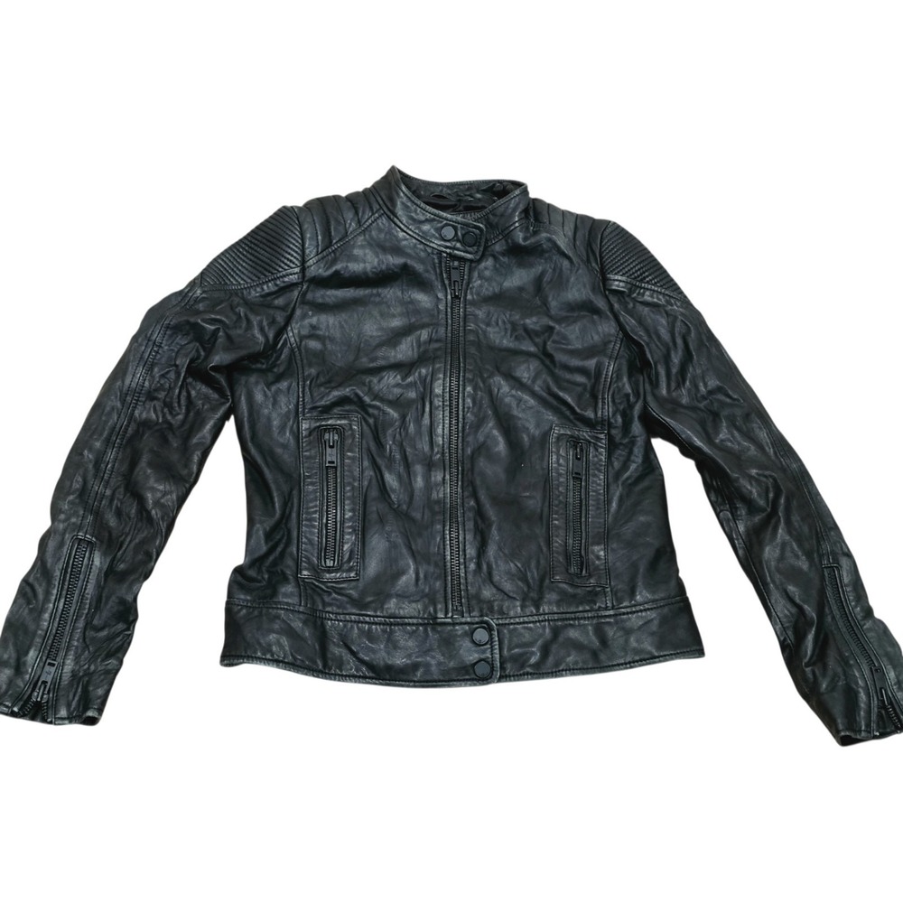 7 For All Mankind Black Vegan Leather Moto Biker Jacket Women's Size M Zip